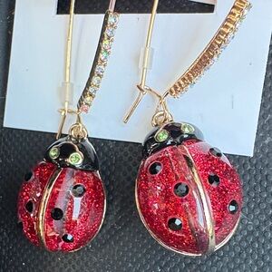 Betsey Johnson Red and Gold Ladybug Earrings